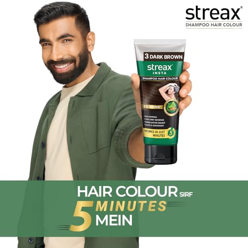 Image of Streax Shampoo Hair Colour, 60 ml - Dark Brown, Easy DIY- Squeeze Pack