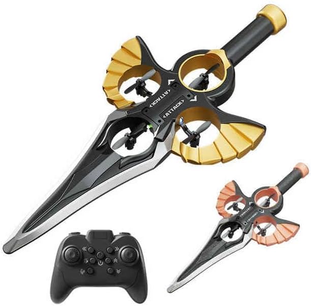 RC Flying Sword Drone, Remote Control Stunt Fighter, Auto Hover, Multi-Speed Adjustment, Black and Gold, Claymore Style