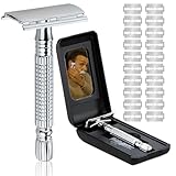 DOMOKO Rastrillos para Afeitar Hombre Clasico, Rastrillo para Navaja de Doble Filo Acero Noxidable con 21 Cuchillas y Caja...