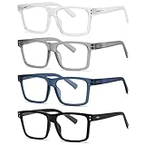 tenuopticss Oversized Reading Glasses for Men - 4 pack Classic Square Large TR Frame Readers with Spring Hinge+2.25