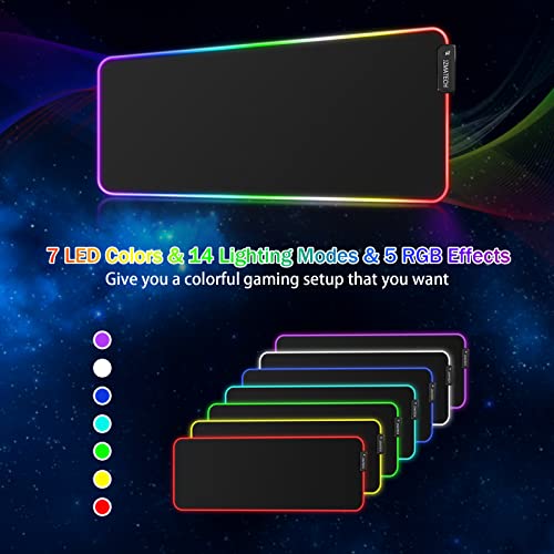 JZMATECH RGB Gaming Mauspad 800x300mm, XL Mousepad mit 14 Beleuchtungs Modi und 7 LED Farben, Großes Erweitertes Leuchtendes Anti Rutsch für Computer PC Gamer