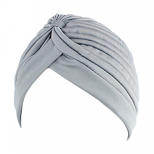 Lyqdxd Turban Head Wrap Casquette de chimio plissée pour homme et femme, gris clair, 6 3/4 Cover