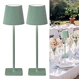LuminexDesigns 2 Stück Tischlampe Kabellos LED Outdoor Lampe Tischleuchte Dimmbare Nachttischlampe mit 5200mAh Akku Lange Laufzeit, IP54 Wasserfest für Schlafzimmer, Büro, Deko, Grün