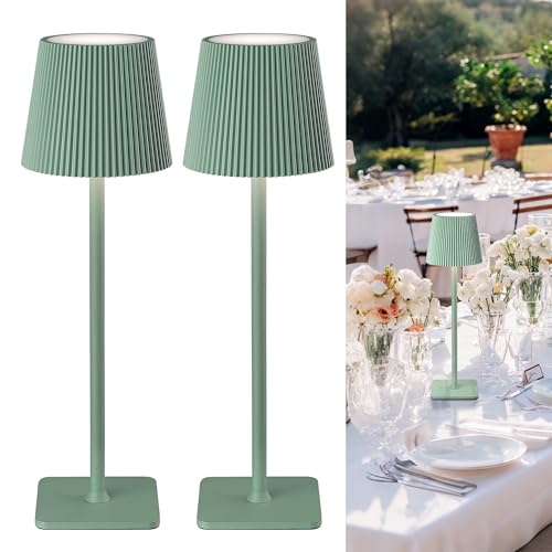 2 Stück Tischlampe Kabellos LED Outdoor Lampe Tischleuchte Dimmbare Nachttischlampe mit 5200mAh Akku Lange Laufzeit, IP54 Wasserfest für Schlafzimme