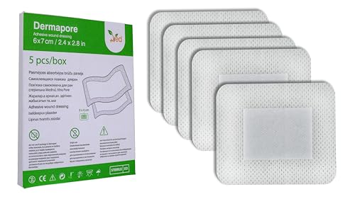 Pansement adhésif VED Dermapore - Convient aux coupures et écorchures, aux ulcères de jambe diabétiques, aux ulcères de jambe veineux, aux petites escarres - Moyen, (6 x 7 cm (paquet de 5))