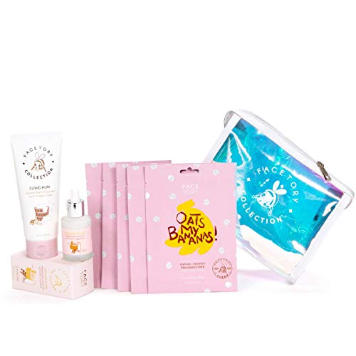 Facetory Oats So Glowy Skin Care Bundle With Cleanser, Sheet Mask, Facial Oil, And Makeup Bag - Skincare Set With Travel Pouch, For All Skin Types - Calming, Soothing, Moisturizing Ingredients #TOP11