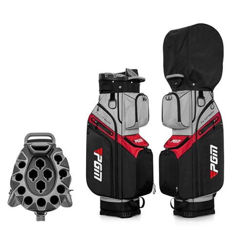 スタンドゴルフバッグ クラブケース 超軽量 持ち運びが簡単で防水 ゴルフクラブ用ゴルフサンデーバッグ 初心者 練習用 Golf Bag 14格固定可能なポール口 レディース スタンダードタイプゴルフバッグ(Black Red)