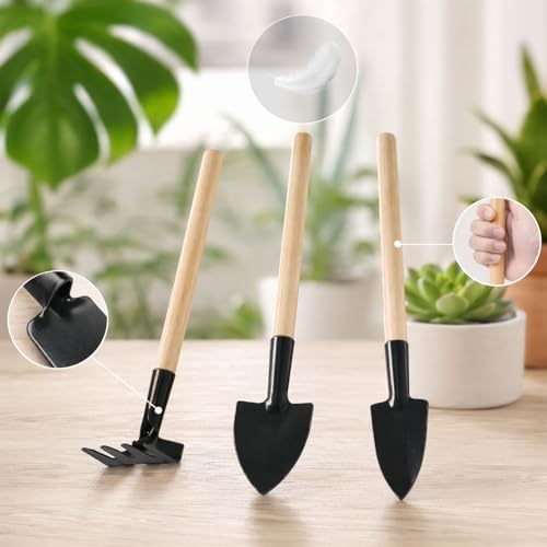 Set de 3 mini herramientas de jardín con mango de madera miniatura 4