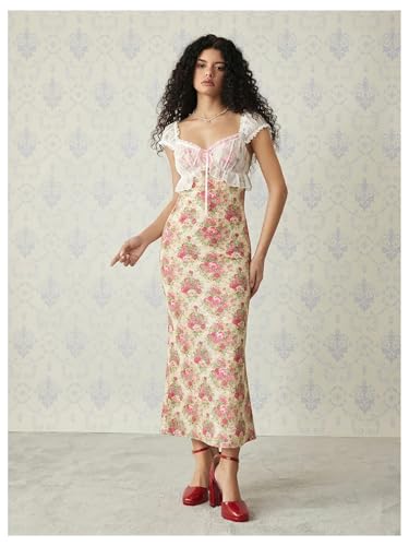 Image of GORGLITTER Women's Sweetheart Neckline Wedding Guest Tea Party Maxi Dress | Boho Vintage Dress, Bridal Shower Dresses for Guest, Floral Dress, Cocktail Birthday Dress,