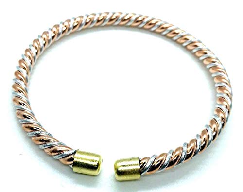 Powerful Copper Astadhatu (mix of 8 metals) healing bracelet - 3 twisted bands in Gold Silver Copper Polish - Medicinal Bracelet for Arthritis Golf Sport Aches & Pains (STYLE 3 (Thickness 4 mm))