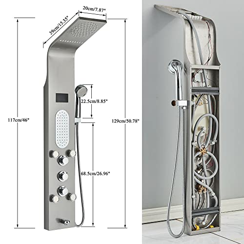 Panel de Ducha Led con Torre, Sistema de Masaje Rain, Chorros Corporales, Acero Inoxidable miniatura 3