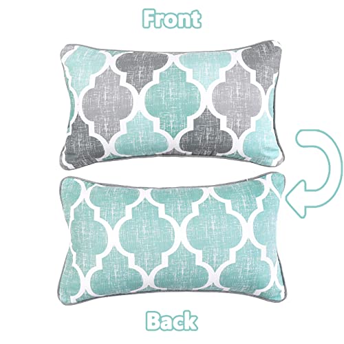 Beauoop Pack Of 2 Throw Pillow Cases Covers For Couch Bed Sofa Farmhouse Double Sided Printed Colorful Geometric Trellis Moroccan Pattern Lumbar Pillow Covers, 12 X 20 Inches, Aqua Gray #TOP1