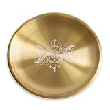 Amitofo Offering Bowl Prayer Ritual Plate Great for Wicca, Altar use, Ritual use, Incense Burner, smudging Bowl, Decoration (Golden Triple Moon)