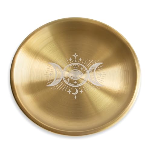 Amitofo Offering Bowl Prayer Ritual Plate Great for Wicca Altar use Ritual use Incense Burner smudging Bowl Decoration (Golden Triple Moon)
