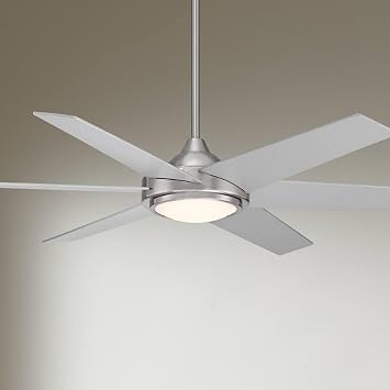 56" Estate Silver Damp Indoor Outdoor Ceiling Fan with LED Light Remote | Modern 6 Blade Style Brushed Nickel White Diffuser Rated for Patio Exterior House Porch Gazebo Garage