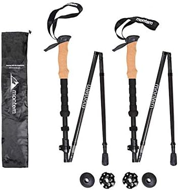 Montem Folding Collapsible 3K Carbon Fiber Hiking/Walking/Trekking Poles - One Pair (2 Poles)