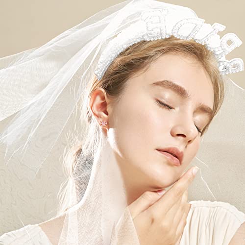 minkissy Tiara De Despedida De Solteira Tiara De Noiva Véu Pérola Tiara De Noiva Véu De Noiva Faixa