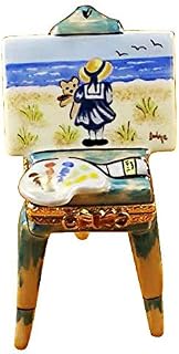 EASEL W/GIRL & SEASHORE - LIMOGES BOX AUTHENTIC PORCELAIN FIGURINE FROM FRANCE