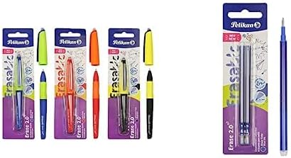 Pelikan Erase 2.0, Pack de 3 Bolígrafos Borrables con Recambios