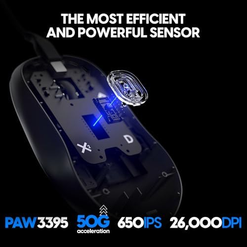 Pulsar Gaming Gears X2H (High Hump) Wired Gaming Mouse, Lightweight 51g, PAW3395 26K DPI Sensor, Optical Switch, 1ms Polling Rate, Symmetrical Shape, Detachable Paracord Cable, Black - 5