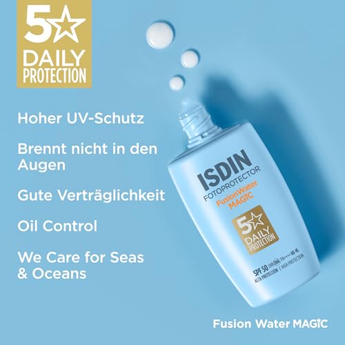ISDIN Fusion Water Magic LSF 50 Sonnencreme Gesicht - Täglicher Sonnenschutz & Feuchtigkeit - Ultraleicht, Zieht sofort ein, 50ml