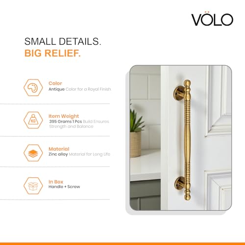 Image of VOLO Main Door Pull Push Handle | Door Handle for Home Office | Interior Exterior Door Hardware Pull Handle | (Pack of 1 Piece, Antique Brass, 12 Inch (300MM))
