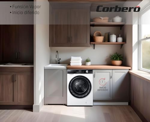 Corbero - Lavadora Carga Frontal | CLH9404MK | 9 Kg | 1400 Rpm | Motor Inverter | 15 Programas | Vapor | Lavado Jet | Inicio diferido | Puerta XXL | Blanco - imagen 5