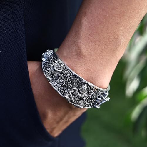 Pulsera oxidada Hanuman Kada de plata para fuerza y protección miniatura 4