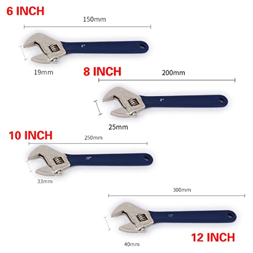 6 8 10 12 Inch Blue Adjustable Wrench, 20-40 Mm Wide Jaw Opening, Drop Forged Steel Heat Treated Chrome-Plated, Professional Garage Diy Classic Proto Tools Repair Adjustable Wrench (8 Inch) #TOP2