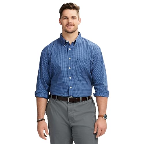 IZOD Men's Big and Tall Performance Comfort Long Sleeve Gingham Button Down Shirt