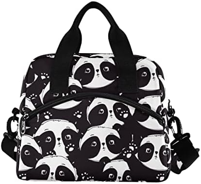 ALAZA Lunch Bags for Women Girls Boys, Cute Panda Bears Balloons Insulated Lunch Box with Shoulder Straps and Handle, Crossbody Tote Lunch Bag for School Office