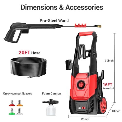Electric Pressure Washer, 2.5 GPM Power Washer with Foam Cannon, Electric High Pressure Washer with 4 Quick Connect Nozzles for Cars, Driveways, Fences, Patios, Home Cleaning by Steelite - Image 9