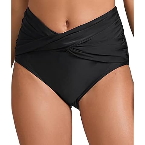 Yilisha Women High Waisted Bikini Bottoms Tummy Control Swim Bottoms Plus Size Bathing Suit Bottoms Ruched Swimsuits Black Cover