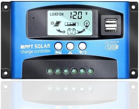 MPPT Solar Charge Controller 40/50/60/100A, 12V 24V Dual USB Solar Pannel Battery Controller Intelligent Regulator with LCD Display(100A)