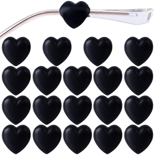 HINZIC 10 Pairs Heart Eyeglasses Ear Grips Soft Silicone Retainers Behind The Ear Hooks Anti-Slip Holder Eyeglasses Stopper for Sunglasses, Reading Glasses Women Men (Black) by HINZIC - Used condition - US$5.09