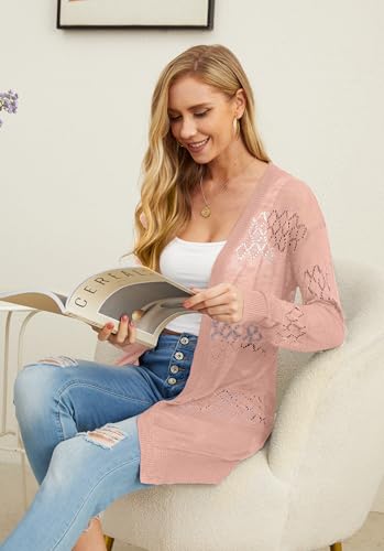 Image of GRECERELLE Lightweight Cardigan Sweaters for Women Crochet Knit Open Front Long Sleeve Loose Casual Boho Summer Beach Coverup