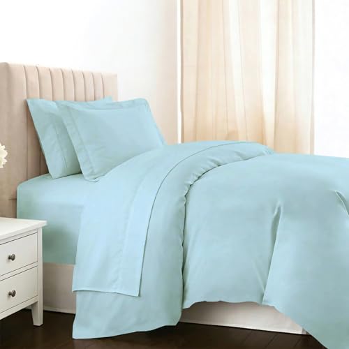 Pizuna Cotton Twin Duvet Cover + Sheet Set 400 Thread Count Baby Blue