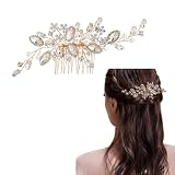 LOHGOU Women Girls Wedding Party Flower Pearl Hair Comb, Floral Crystal Bridal Hair Piece Side Combs Wedding Hair Pin Hair Accessories (Gold)