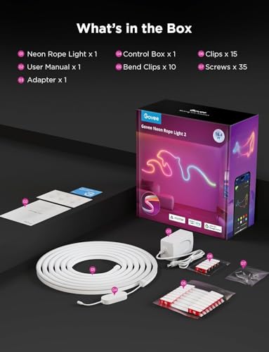 Govee Neon Rope Light 2, 5m RGBIC Neon LED Strip Lights with Shape Mapping, Work with Matter, Alexa and Google Assistant, LED Rope for Wall Decor - Image 8