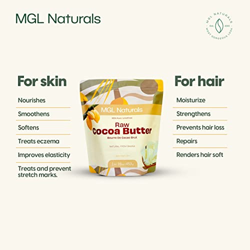 Mgl Naturals Organic Cocoa Butter 2.2 Lb, 100% Pure, Unrefined And Raw. Use Alone Or For Diy Whipped Butters, Creams, Soaps, Lotions. Nourish And Moisturize Skin. For Stretch Marks #TOP4
