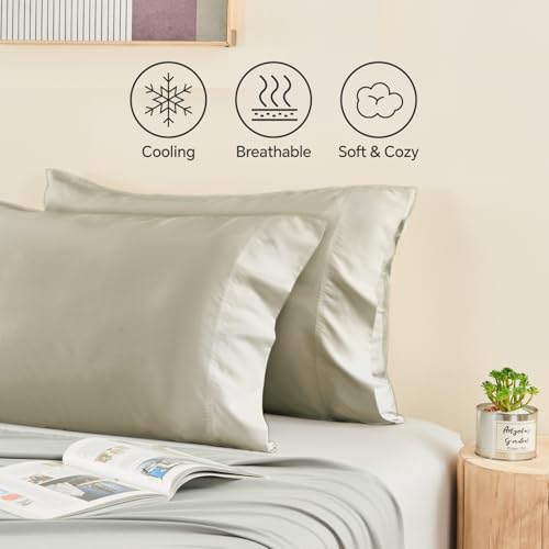 Image of BEDELITE Pillow Cases Standard Size 2Pcs, Rayon Derived from Bamboo, Linen | Cooling and Breathable Pillow Cover for Hot Sleepers & Night Sweats, Silky Soft Cozy, Envelope Closure, 20 inchx26 inch