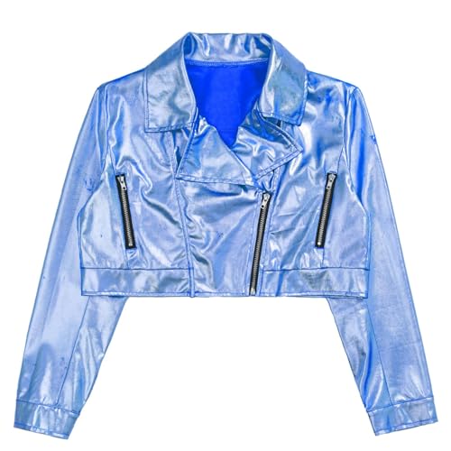 Kids Girls Boys Metallic Zipper Coat Motorcycle Biker Jackets Hip Hop Jazz Modern Dance Top4