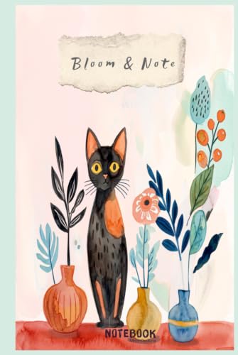 Cute Watercolor Cat Unlined Notebook: Bloom & Note Aesthetic Botanical Black Cat Journal 6x9 Inches 120 Pages Unlined Notebook for Women, Girls, Cat Lovers, School & Office Supplies, Gift image 2