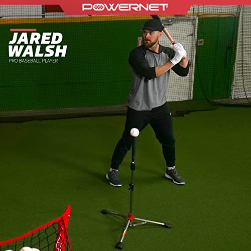 Powernet Baseball Softball Batting Tee | Hitting Drill Coaching Aid | Adjustable Height 27.5" - 44" | Portable Collapsible | Rubber Top | Extra Wide Base (Pro Heavy Tee | 6.5 Pounds) #TOP5