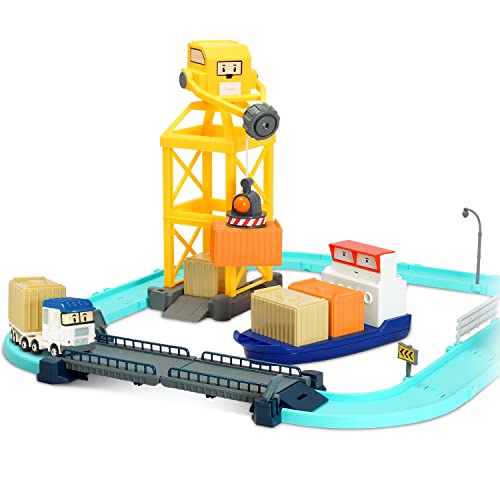 Robocar Poli Toys, Cargo Station Playset With 1 Terry Die-Cast Metal Toy Cars, Race Track Set With 1 Vehicle, Cargo Ship, Crane #TOP17