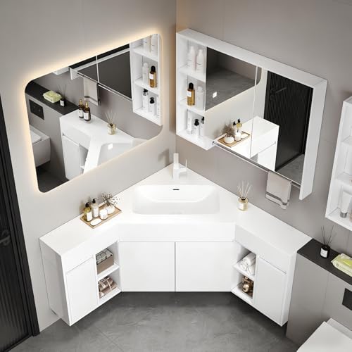 kmnub 58IN Corner Bathroom Vanity with Sink - Modern Solid