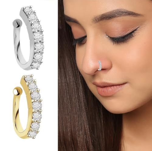 فاما دبوس انف بمشبك بدون ثقب للنساء من فاشنز - مجموعة من قطعتين ذهبي وفضي