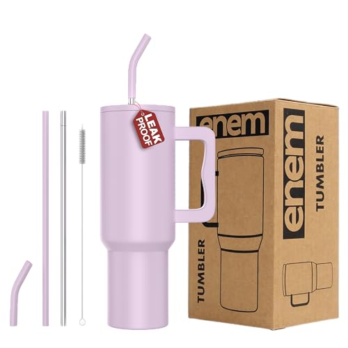 Image of enem Tumbler, Lavender Dream, Insulated Premium Vacuum Leak Proof Stainless Steel Travel Mug with Handle, Lid & Straw, 1.2L for Coffee, Iced Tea, or Water
