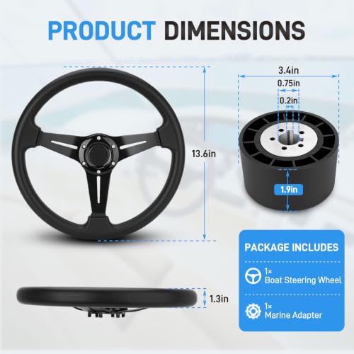 image for JURPLIX 13.6 Inch Boat Steering Wheel with 3/4
