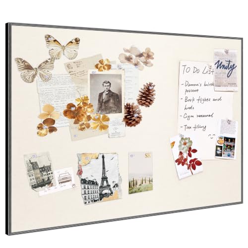 Lightomorrow Bulletin Board 40 x 30 inches, Oatmeal White Pin Board Vision Board, Black Aluminum Framed Fabric Cork Board with 10 Push Pins, Black Framed